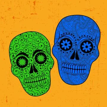 Illustration of elements of Dia De los Mexican Holiday Muertos background Stock Illustration