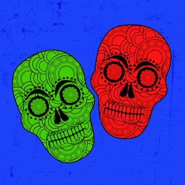 Illustration of elements of Dia De los Mexican Holiday Muertos background Stock Illustration