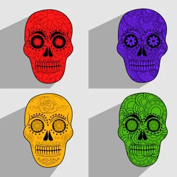 Illustration of elements of Dia De los Mexican Holiday Muertos background Stock Illustration