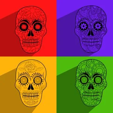 Illustration of elements of Dia De los Mexican Holiday Muertos background Illustrazione stock