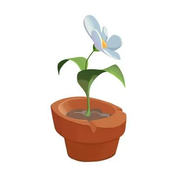 Illustration: Elements Set: A Potted Flower. Realistic Cartoon Life Style Stock Illustration
