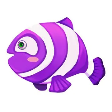 Illustration: Elements Set: Purple Fish. Realistic Cartoon Life Style. Illustrazione stock