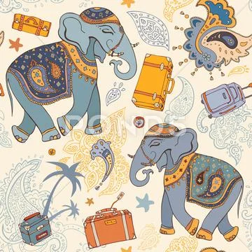 Illustration of elephants. travel pattern Stock Illustration