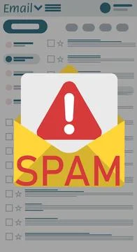 Illustration of email app interface with spam warning message Stock Illustration