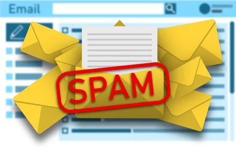 Illustration of email app interface with spam warning message Stockillustratie