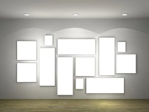 Illustration of a empty gallery with frames Stock Illustration