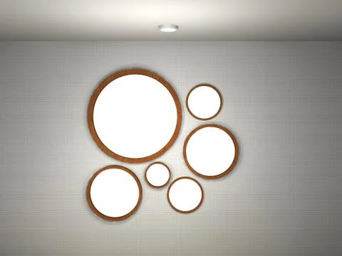 Illustration of empty gallery with multiple round frames Stock Illustration