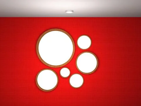 Illustration of empty gallery with multiple round frames Stock Illustration