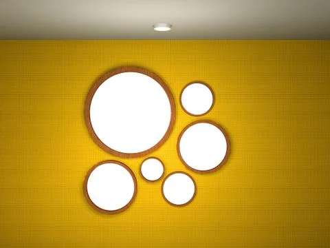 Illustration of empty gallery with multiple round frames Stock Illustration