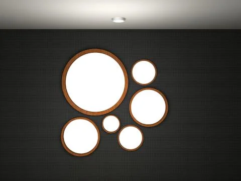 Illustration of empty gallery with multiple round frames Stock Illustration