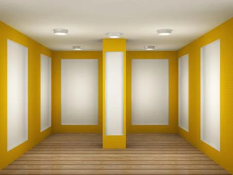 Illustration of a empty gallery room with frames Stock Illustration
