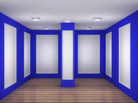 Illustration of a empty gallery room with frames Stock Illustration