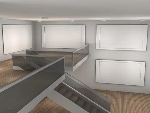 Illustration of a empty museum with 4 frames Stock Illustration