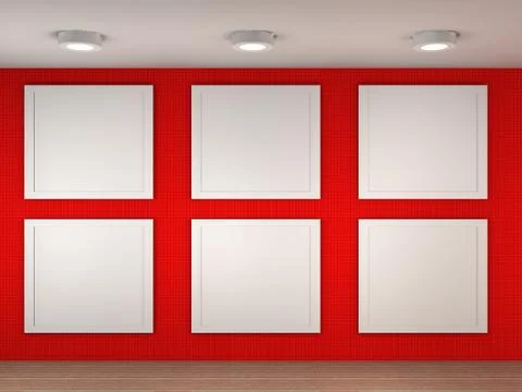 Illustration of a empty museum with 6 empty frames Stock Illustration