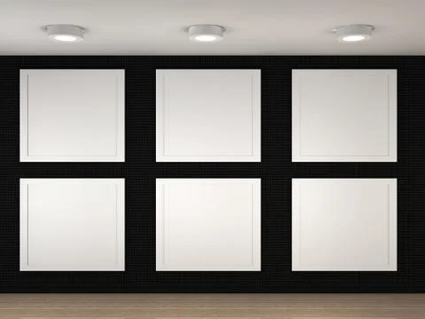 Illustration of a empty museum with 6 empty frames Stock Illustration
