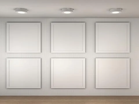 Illustration of a empty museum with 6 empty frames Stock Illustration