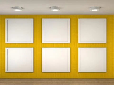 Illustration of a empty museum with 6 empty frames Stock Illustration
