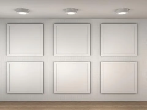 Illustration of a empty museum with 6 empty frames Stock Illustration