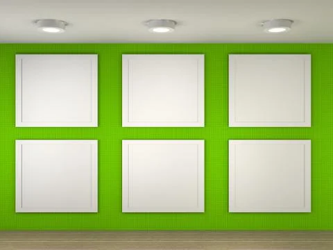 Illustration of a empty museum with 6 empty frames Stock Illustration