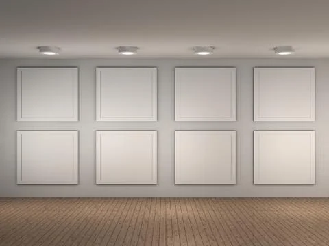 Illustration of a empty museum with 8 frames Stock Illustration