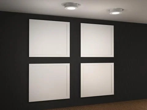Illustration of a empty museum wall with 4 frames Stock Illustration