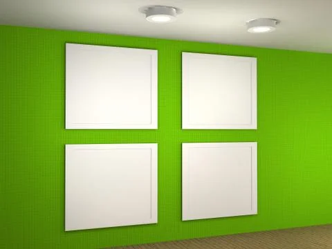 Illustration of a empty museum wall with 4 frames Stock Illustration