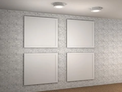 Illustration of a empty museum wall with 4 frames Stock Illustration