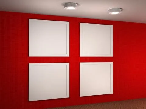 Illustration of a empty museum wall with 4 frames Stock Illustration