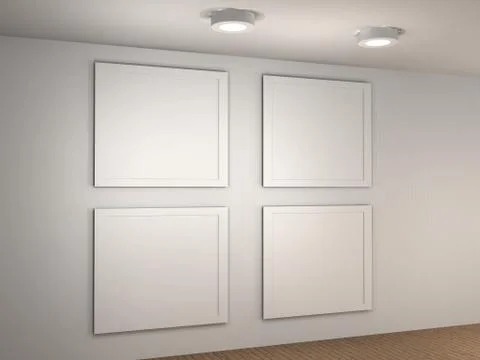 Illustration of a empty museum wall with 4 frames Stock Illustration