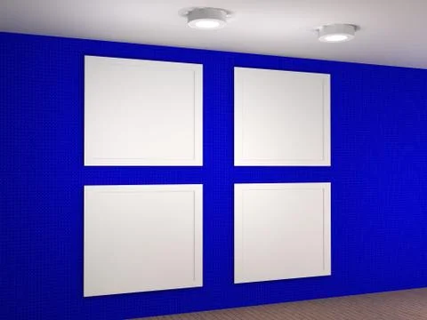 Illustration of a empty museum wall with 4 frames Stock Illustration