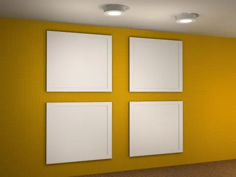 Illustration of a empty museum wall with 4 frames Stock Illustration