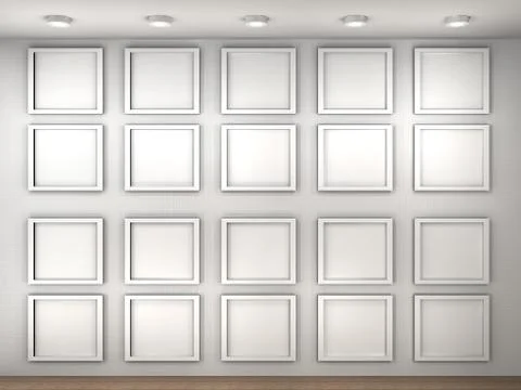 Illustration of a empty museum wall with frames Stock Illustration