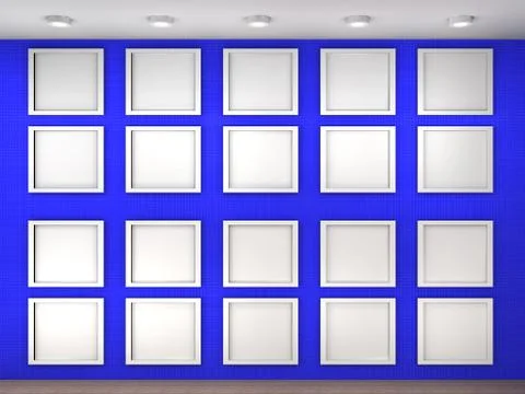 Illustration of a empty museum wall with frames Stock Illustration