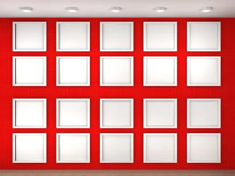 Illustration of a empty museum wall with frames Stock Illustration