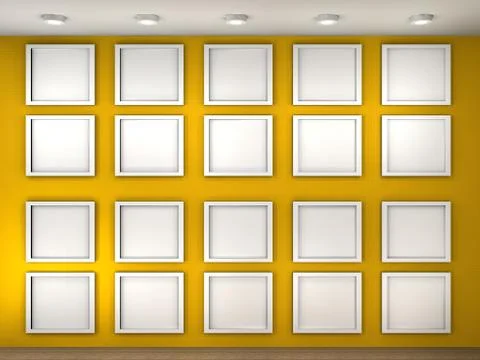 Illustration of a empty museum wall with frames Stock Illustration