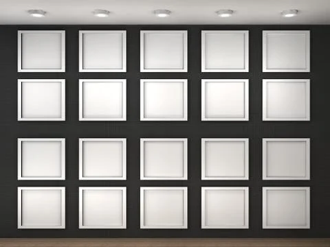 Illustration of a empty museum wall with frames Stock Illustration