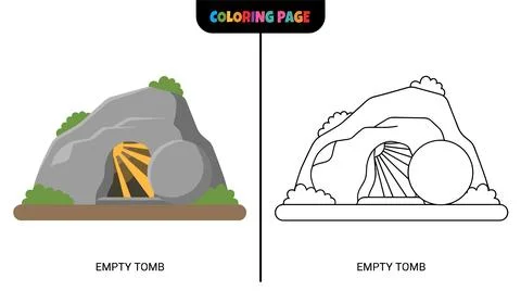 Illustration of an empty tomb with a stone rolled away, light rays shining ou イラスト素材