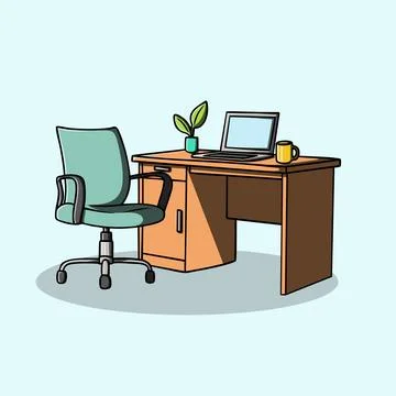 Illustration of an empty workspace with potted plants and coffee Stock Illustration