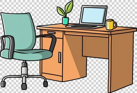 Illustration of an empty workspace with potted plants and coffee Stock Illustration