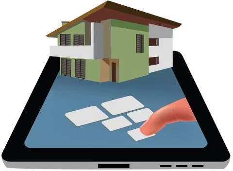 Illustration of an engineer working on a house model on tablet Stock Illustration