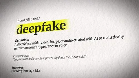 An Illustration Explaining Deepfake with a Dictionary Definition Stock Illustration
