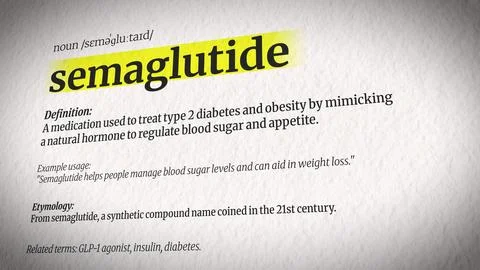 An Illustration Explaining Semaglutide with a Dictionary Definition Stock Illustration
