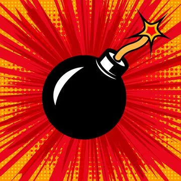 Illustration of explosion of bomb in comic style. Design element for poster,  Stock Illustration