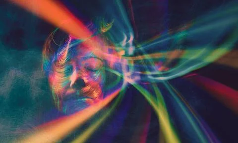 Illustration of a face with lighting effects. Artificial intelligence face. Photos
