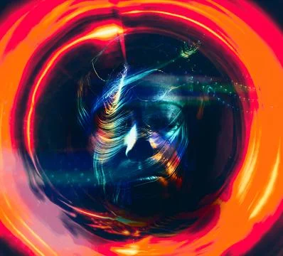 Illustration of a face with lighting effects. Artificial intelligence face. Photos