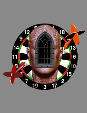 Illustration, face, window, grate,3D graphics, digital graphics, creative, image Illustrazione stock