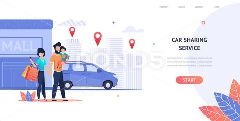 Illustration Family Rent Car near Shopping Mall Stock Illustrationen
