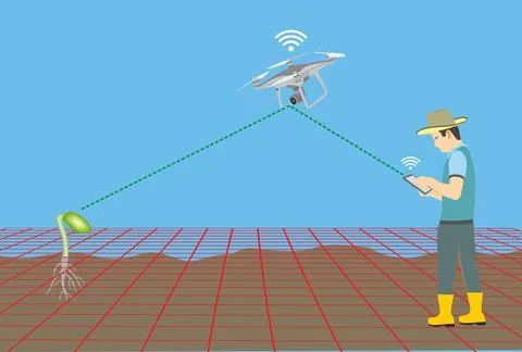 Illustration of a farmer using modern and smart technologies in agriculture Illustrazione stock