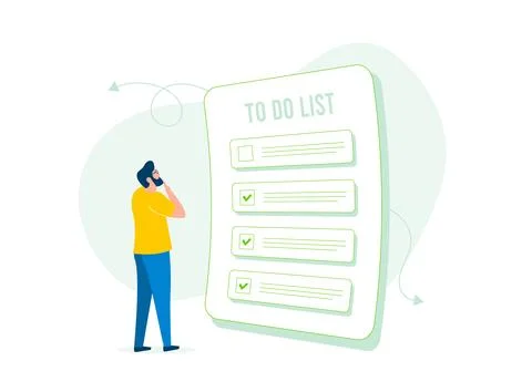 Illustration features to-do list app with task management, reminders and Illustrazione stock