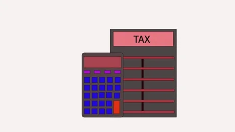 An illustration featuring a calculator and a document with the word TAX hig.. Stock Footage 308095467